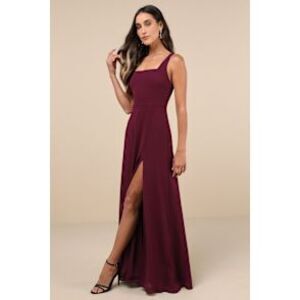 Lulu's Burgundy Square-Neck Maxi Dress with Thigh Slit